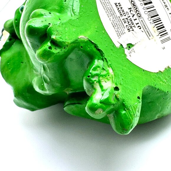 Vtg Whimsical Frog Flowers Ladybug Figurine Hermitage Pottery Hand Painted Green - Picture 6 of 12